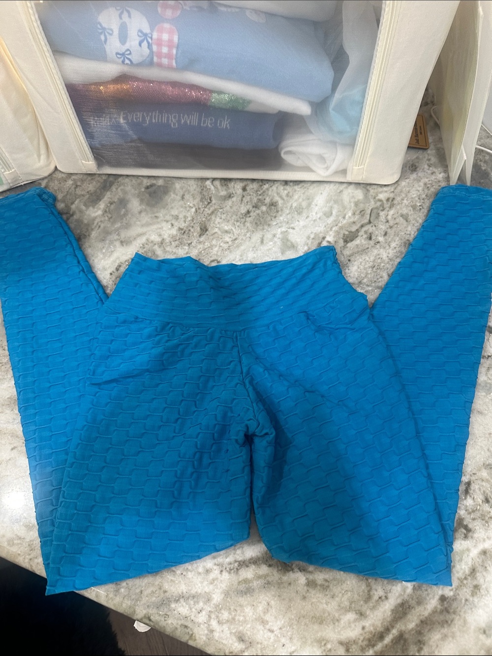 High-Waist Textured Leggings - Bright Teal Blue